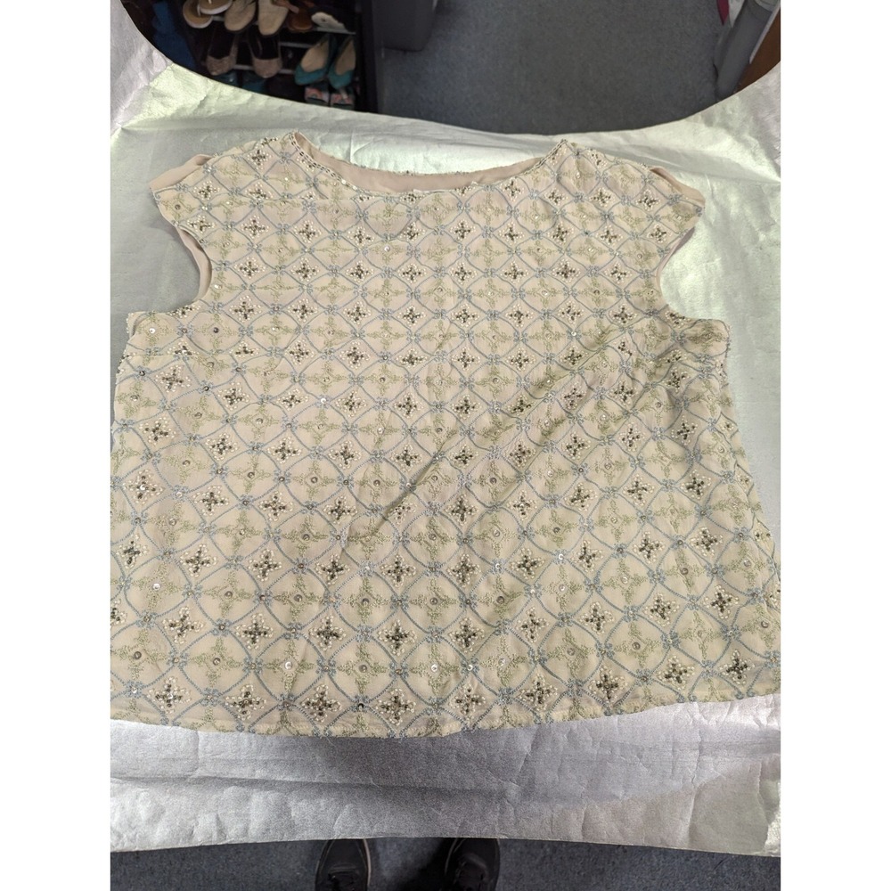 Talbots Pure silk womens 16 beaded sequin stitched work shirt top blouse NWT
